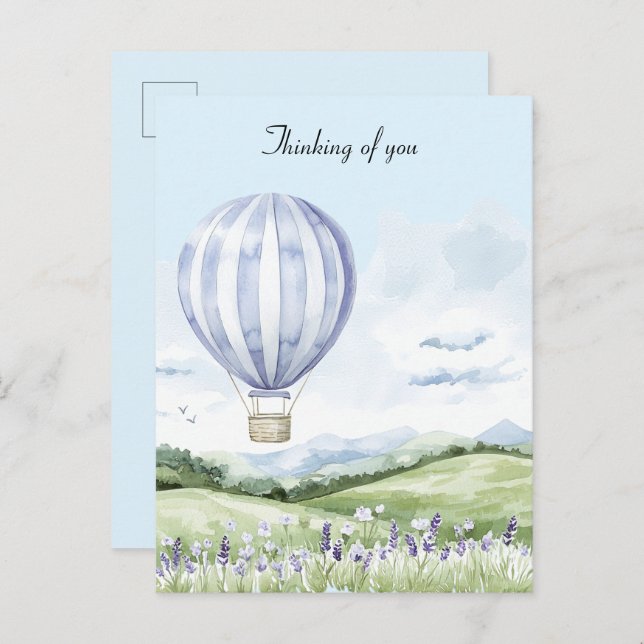 Postal Lavender Stripes Balloon Floral Pensar en ti (Anverso / Reverso)