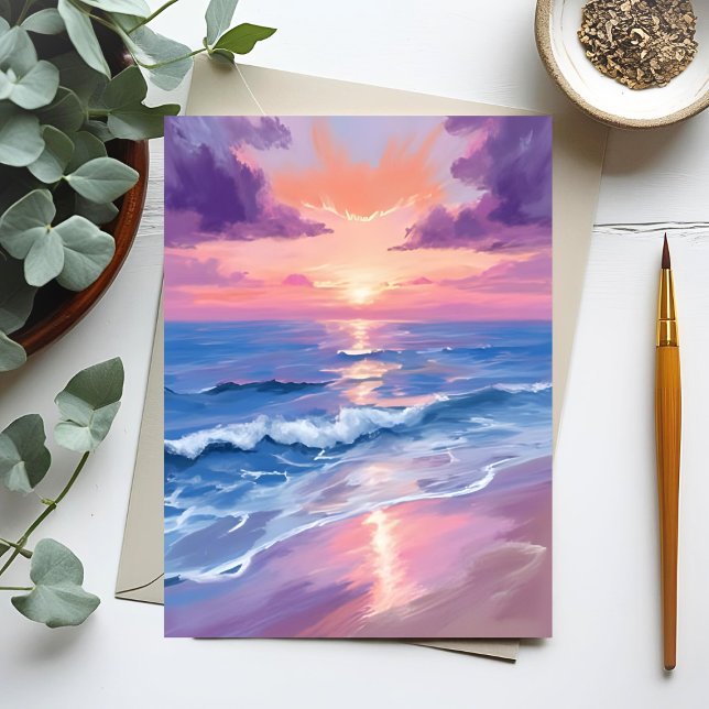 Postal Lavender Sunset Purple Beach Watercolor (Subido por el creador)