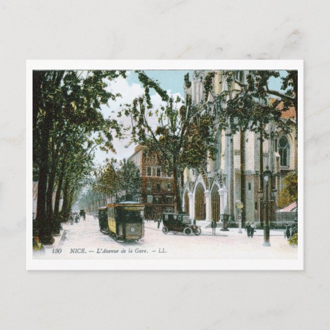 Postal L'Avenue de la Gare, Niza, Francia Vintage (Anverso)