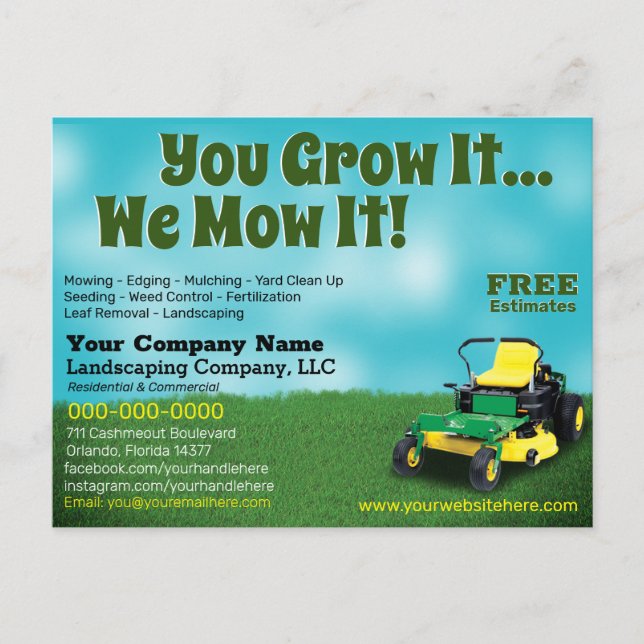Postal Lawncare Landscaping Grass Cutting Flyer Postcard (Anverso)