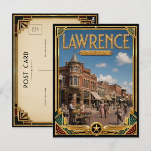 Postal Lawrence Kansas Arte Deco Vintage Edad Dorada