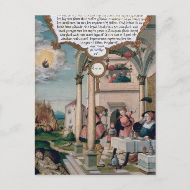 Postal Lázaro y la mesa del hombre rico (Anverso)