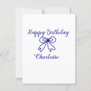 Postal Lazo azul CUTE AÑADE NOMBRE BEBÉ feliz cumpleaños 