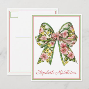 Postal Lazo de acuarela floral rosa y verde personalizado