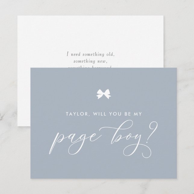 Postal Lazo de cinta azul polvoriento ¿Quieres ser mi paj (Anverso / Reverso)