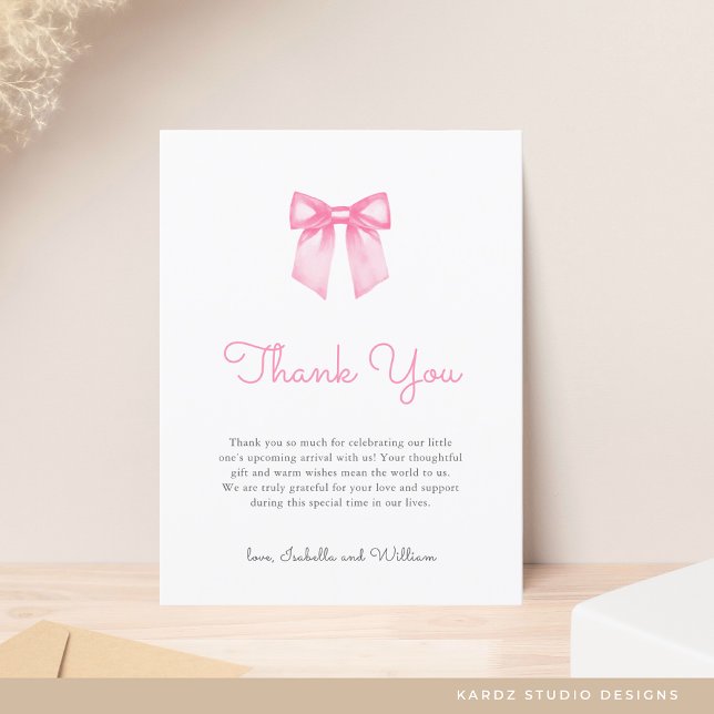 Postal Lazo Rosa Elegante Agradecimiento de Baby Shower (Personalize front and back of postcard.)