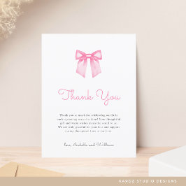 Postal Lazo Rosa Elegante Agradecimiento por Baby Shower