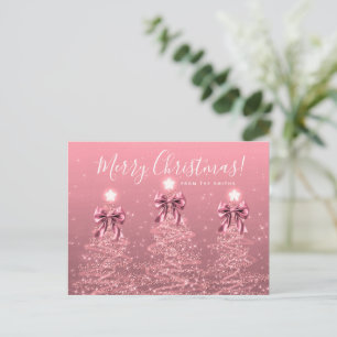 Postal Lazos de árboles de Navidad rosados Elegante Fiest