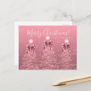 Postal Lazos de árboles de Navidad rosados Elegantes Fies