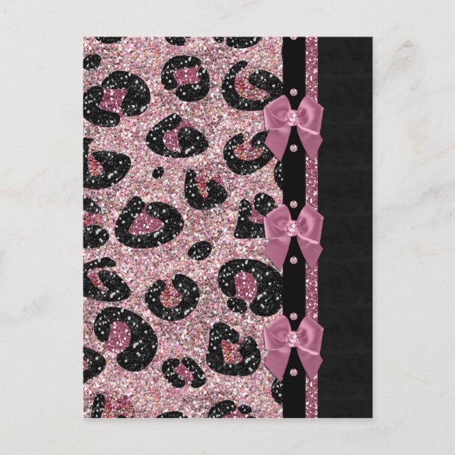 Postal Lazos de cinta de estampado de leopardo rosa RAB R (Anverso)
