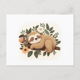 Postal Lazy Sloth durmiendo en un personalizado de rama