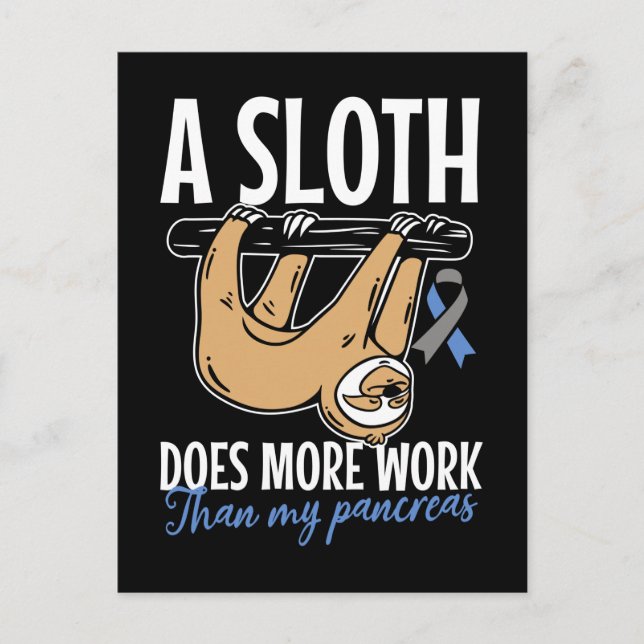 Postal Lazy Sloth Graciosa Diabetes Pancreáticos T1D (Anverso)