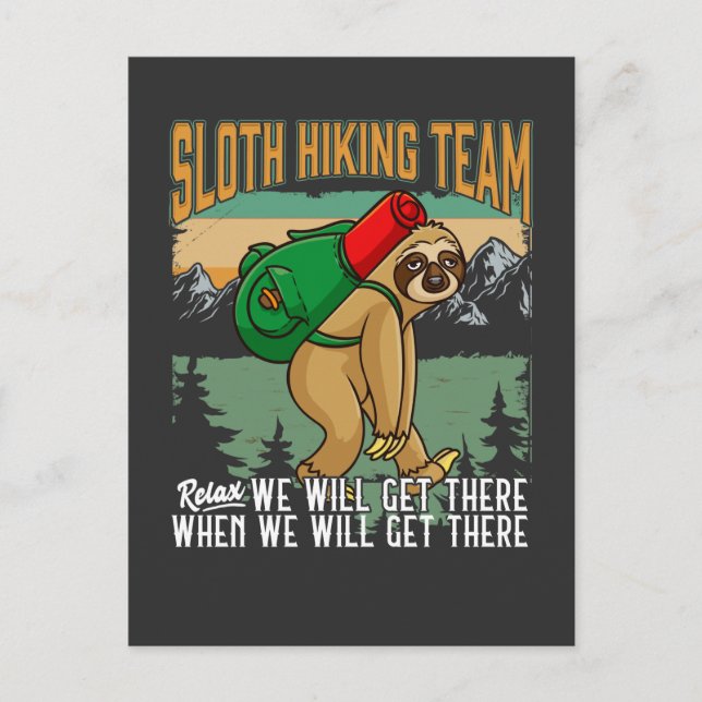 Postal Lazy Sloth Senderismo Relax Montañas Camper Humor (Anverso)