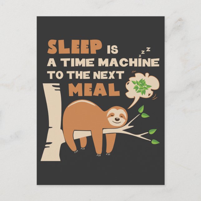 Postal Lazybone Sloth quien ama comer y deliciosa comida (Anverso)
