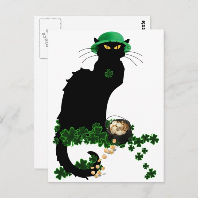 Postal Le Chat Noir Clover St. Patrick's Day (Anverso / Reverso)
