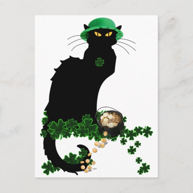 Postal Le Chat Noir Clover St. Patrick's Day (Anverso)