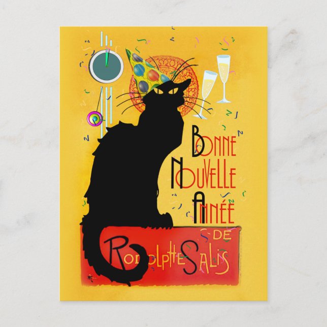 Postal Le Chat Noir Feliz Año Nuevo Fiesta (Anverso)