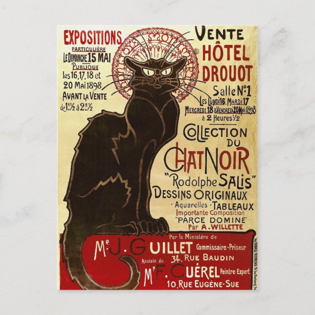 Postal Le Chat Noir, Venta Hôtel Drouot Arte fino (Anverso)
