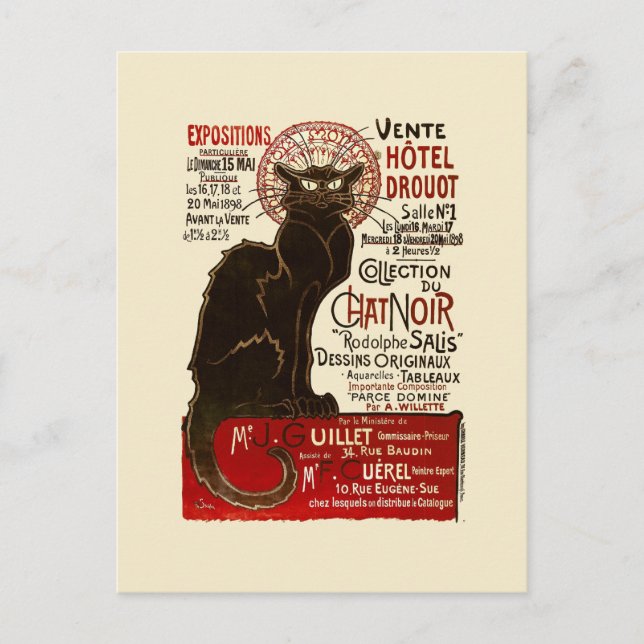 Postal Le Chat Noir, Vente Hôtel Drouot (Anverso)