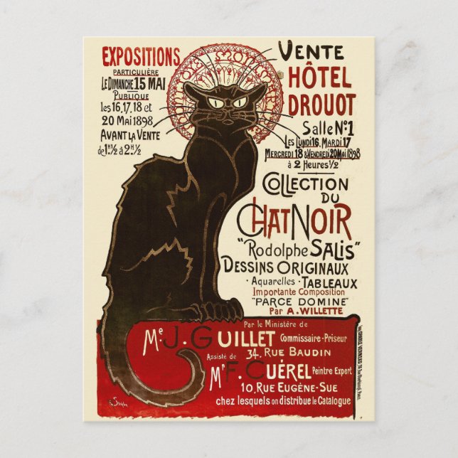 Postal Le Chat Noir, Vente Hôtel Drouot (Anverso)