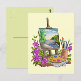 Postal Le chevalet del'artiste peintre.