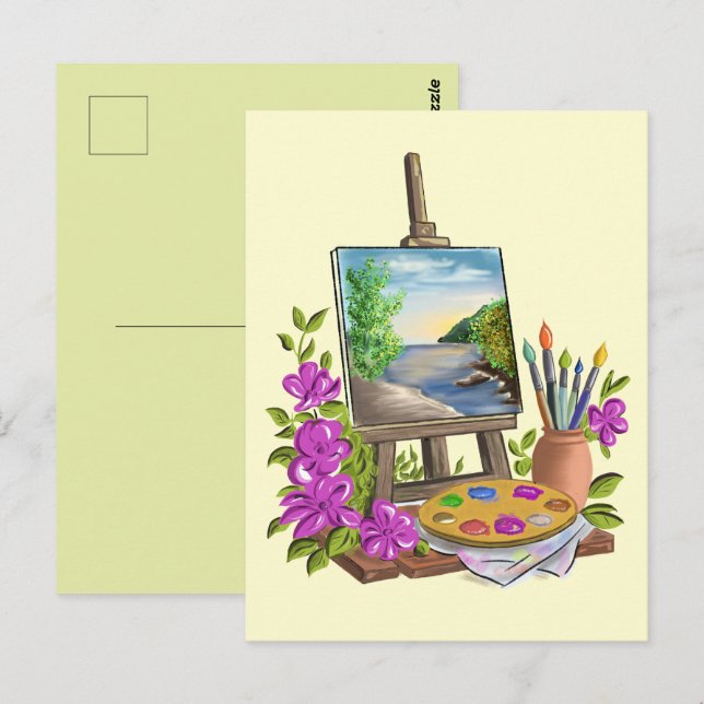 Postal Le chevalet del'artiste peintre. (Anverso / Reverso)