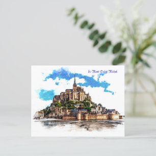 Postal Le Mont Saint Michel en Normandía, Francia.