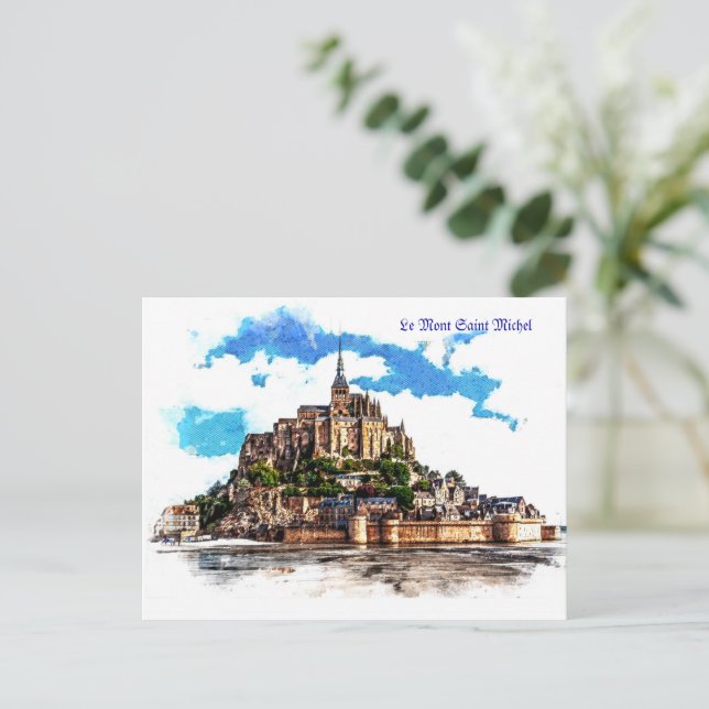Postal Le Mont Saint Michel en Normandía, Francia. (Anverso de pie)