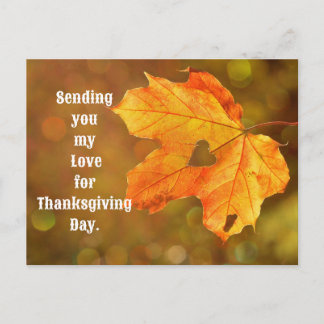 Postal Leaf With Heart Thanksgiving Postcard