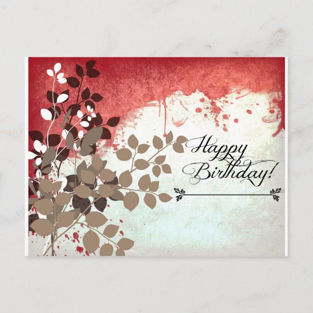 Postal Leafy Brick Red Happy Birday (Anverso)
