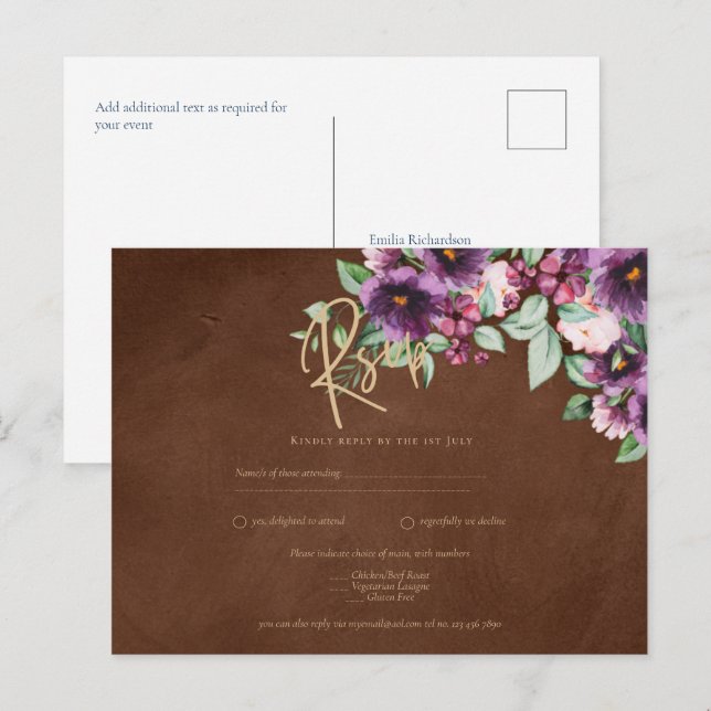 Postal LeahG Brown Berry Plum Purple Boda Caer Invierno (Anverso / Reverso)