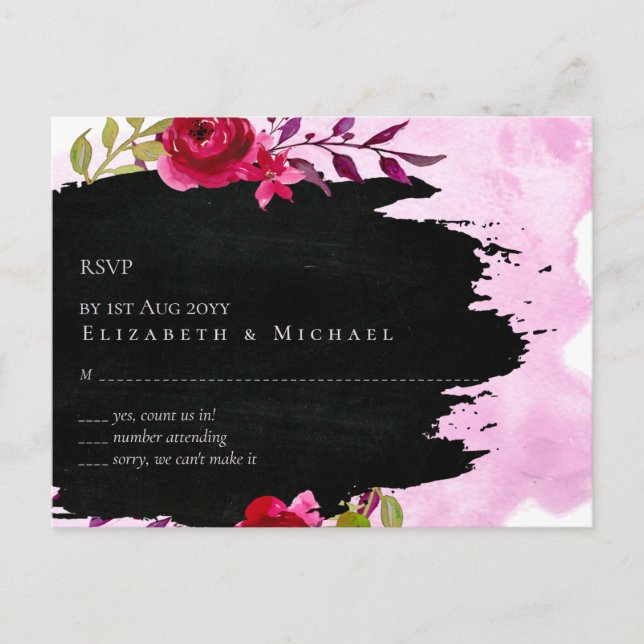 Postal LeahG Budget Rosa Rosa Negro Boda moderno (Anverso)