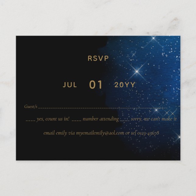 Postal LeahG BUDGET Starry Night Wedding RSVP (Anverso)