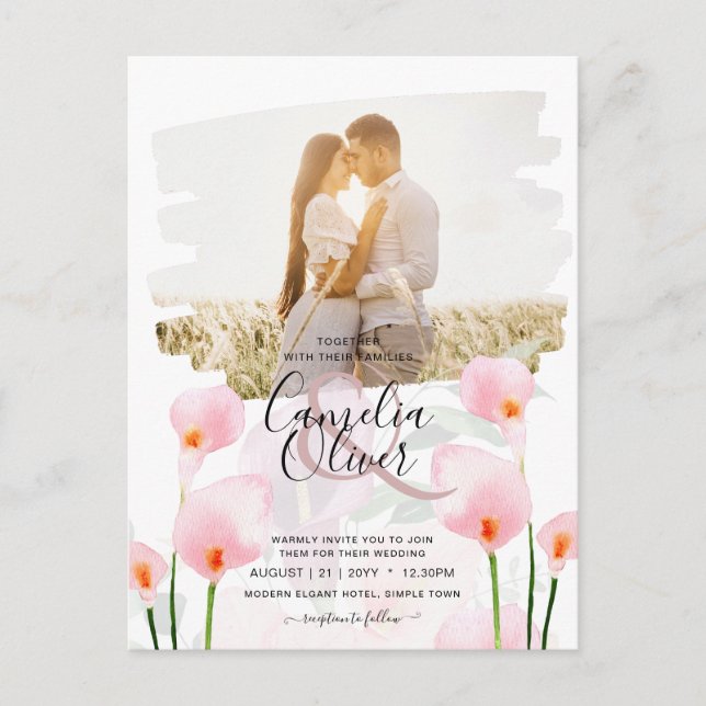 Postal LeahG Pink Calla Lily FOTO Overlay Wedte Invite de (Anverso)
