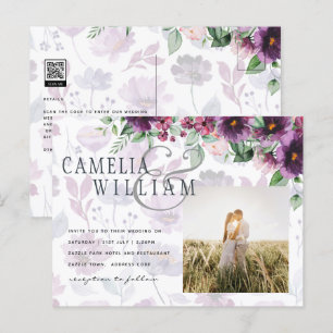 Postal LeahG Plum Purple Berry Boda Floral Caer Invierno