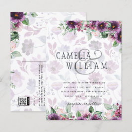 Postal LeahG Plum Purple Berry Boda Floral Caer Invierno