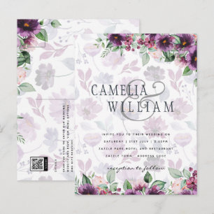 Postal LeahG Plum Purple Berry Boda Floral Caer Invierno