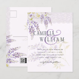 Postal LeahG Purple WISTERIA Lace Floral Wedding INVITE