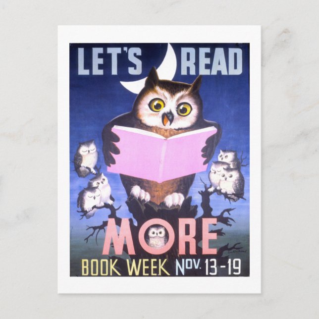 Postal "Leamos más" Owl Book Week (Anverso)