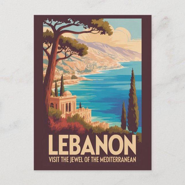 Postal Lebanon Landscape Illustration Travel Art Vintage (Anverso)