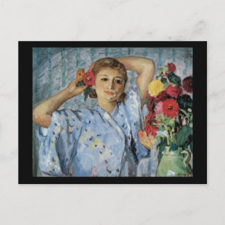 Postal Lebasque Jeune Femme Aux Fleurs