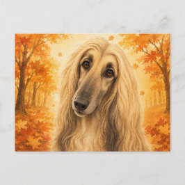 Postal Lebrel afgano Bosque Otoñal Perro