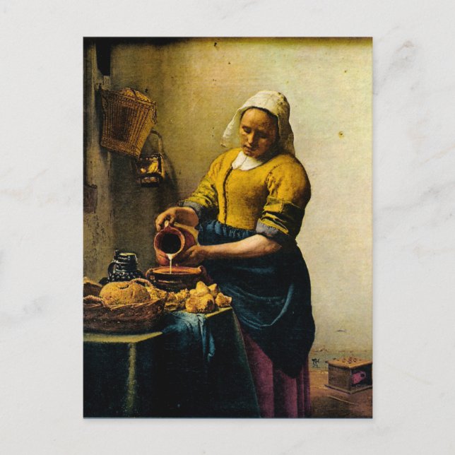 Postal Leche de colada del Maidservant de Vermeer (circa (Anverso)