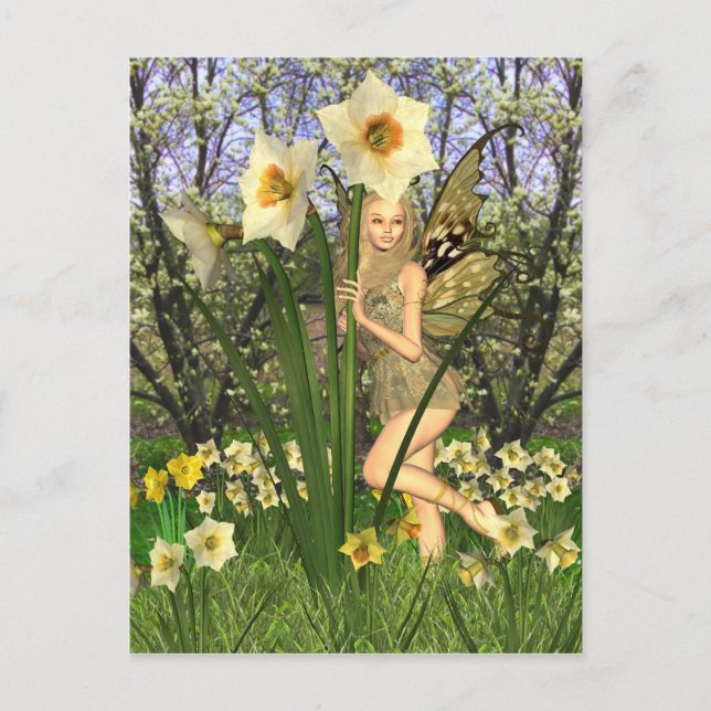 Postal Leche de Daffodil con fondo de primavera (Anverso)