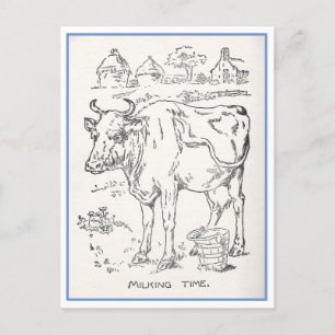 Postal Leche de granja de Ilustracion de vacas para niños
