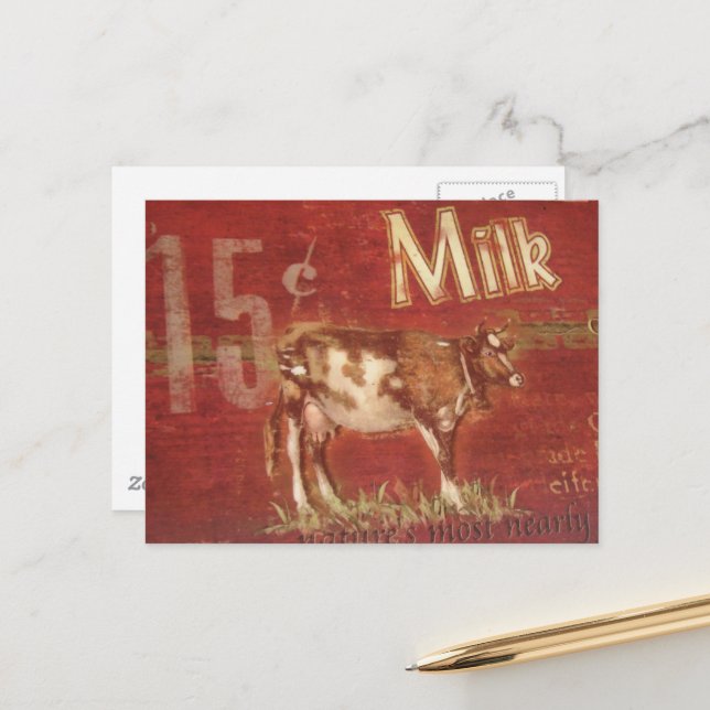 Postal Leche de vaca lechera vintage 15 centavos (Anverso/Reverso In Situ)