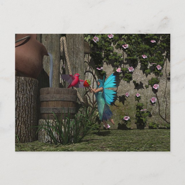 Postal Leche fina alimentando un pájaro (Anverso)