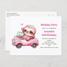 Postal Leche rosa conduciendo una fiesta de cumpleaños co