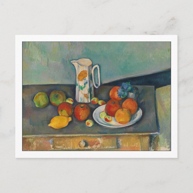 Postal Leche y fruta por Cezanne (Anverso)