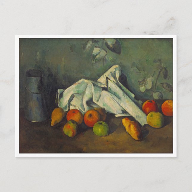 Postal Leche y manzanas por Cezanne (Anverso)